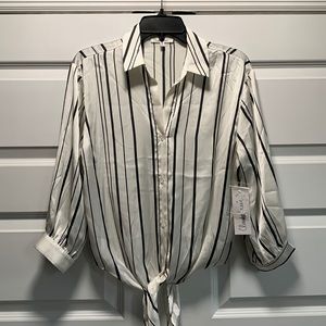 Woven satin button down shirt with knot at front